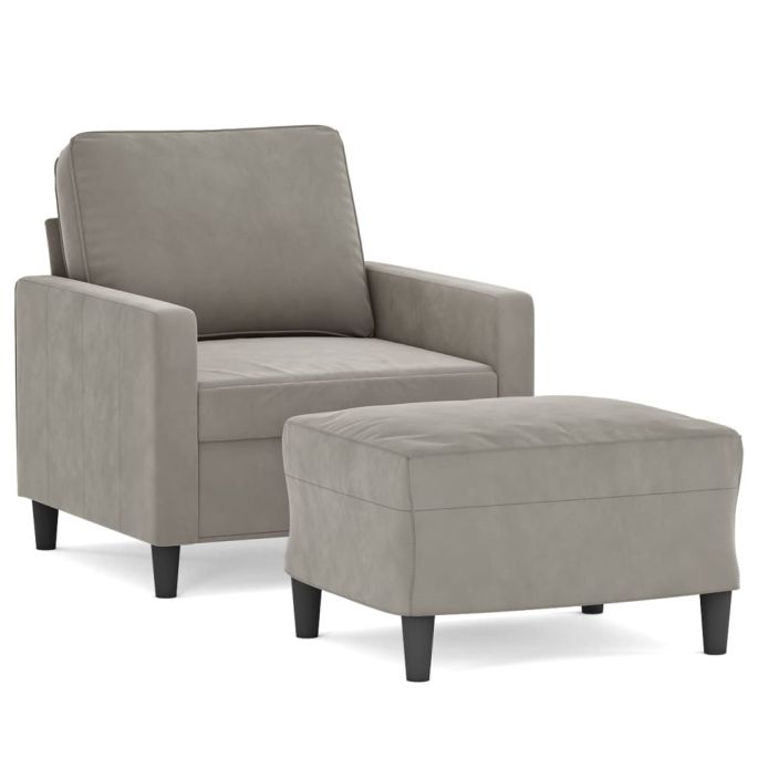 Fauteuil met voetenbank 60 cm fluweel lichtgrijs