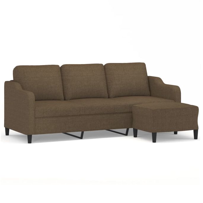 Driezitsbank met voetenbank 180 cm stof bruin