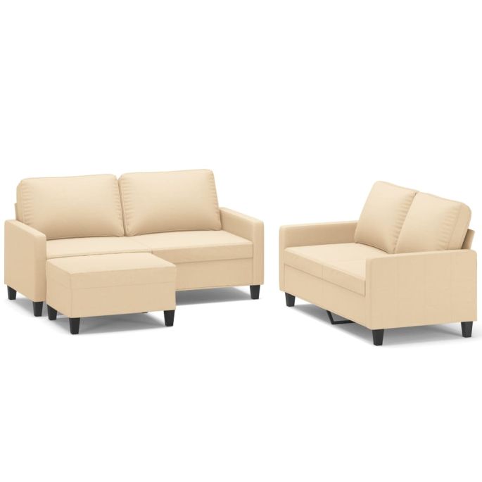 3-delige Loungeset met kussens stof crèmekleurig